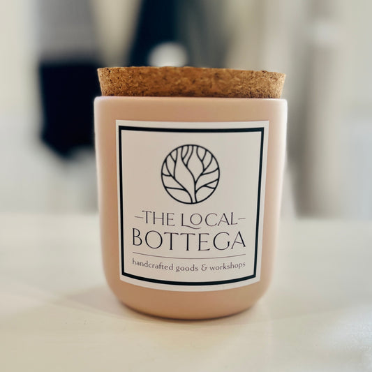 Local Bottega - Hand Poured Candles in 10oz. Blush Pink Ceramic Vessels with Cork Lid