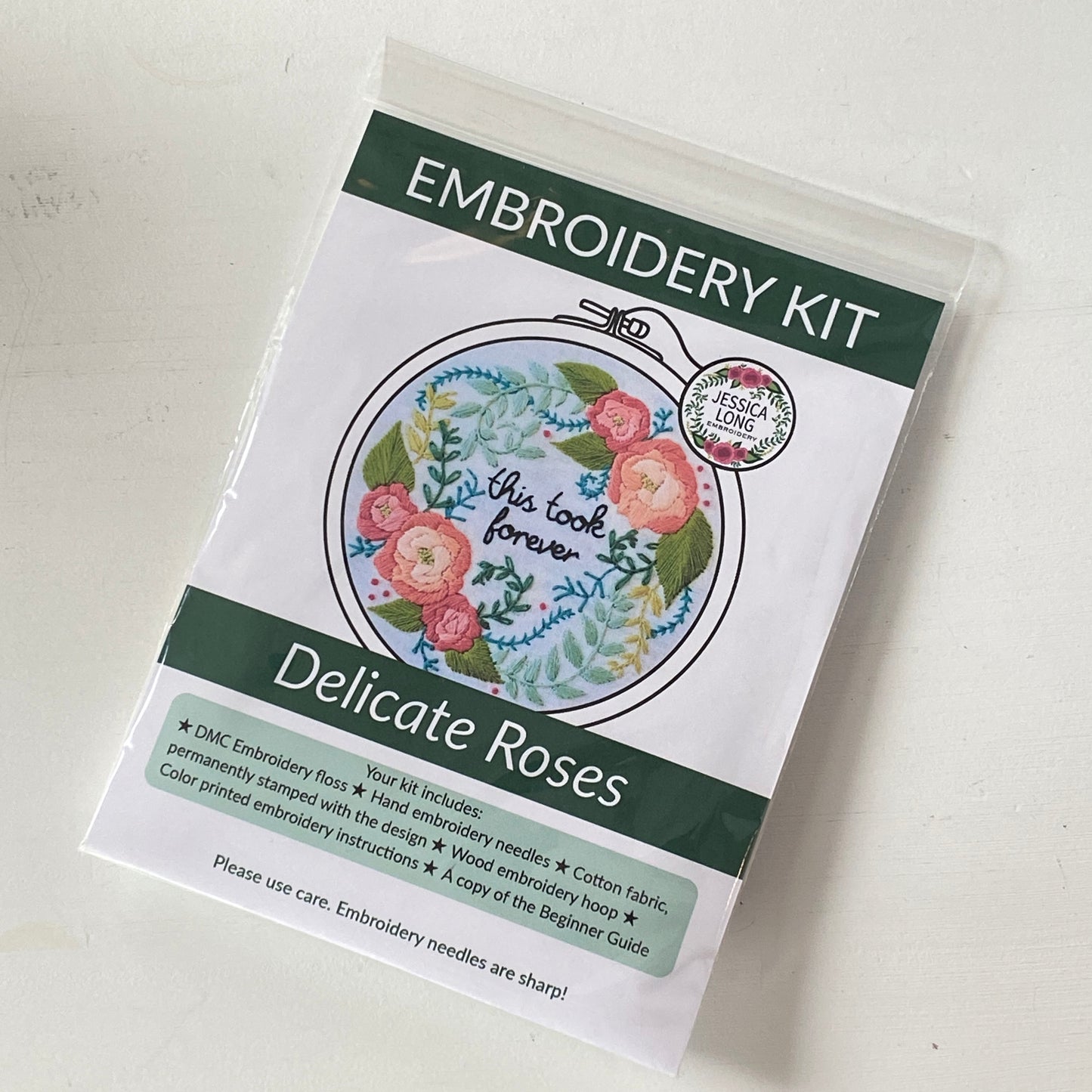Jessica Long Embroidery - Delicate Roses 'This took for Forever' Beginner Hand Embroidery Kit