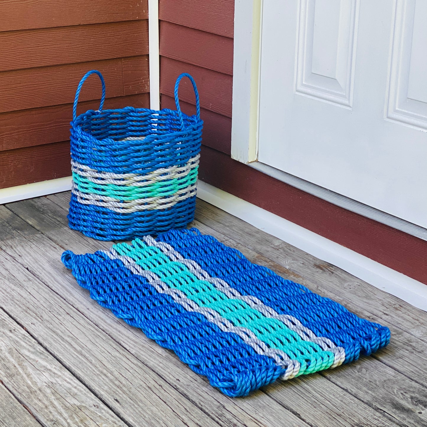 Little Salty Rope - SET - Mat & Basket set 31 x 18 inch Rope Mat + 16 x 12 inch Basket