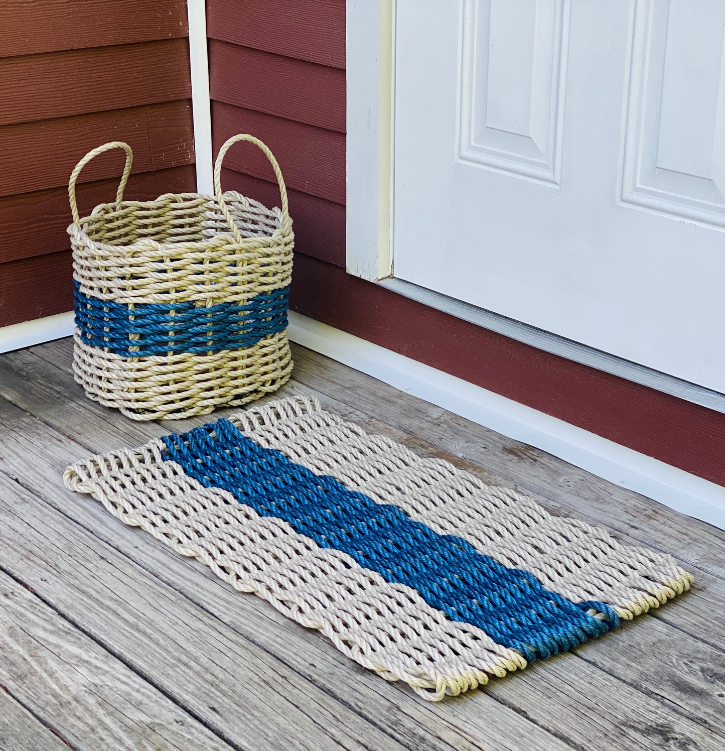 Little Salty Rope - SET - Mat & Basket set 31 x 18 inch Rope Mat + 16 x 12 inch Basket