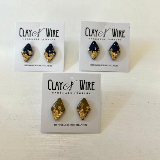 Clay N Wire Earrings - Diamond-Shaped Studs
