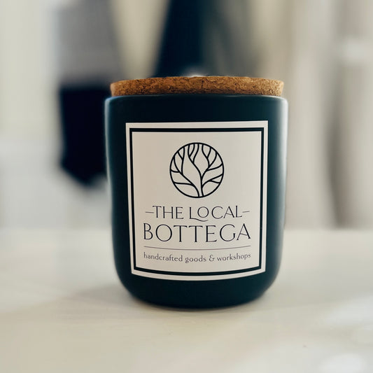 Local Bottega - Hand Poured Candles in 10oz. Black Noir Ceramic Vessels with Cork Lid