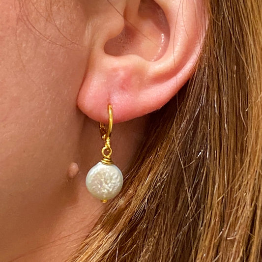 Elise Marie Designs - Huggie Pearl Coin Earring