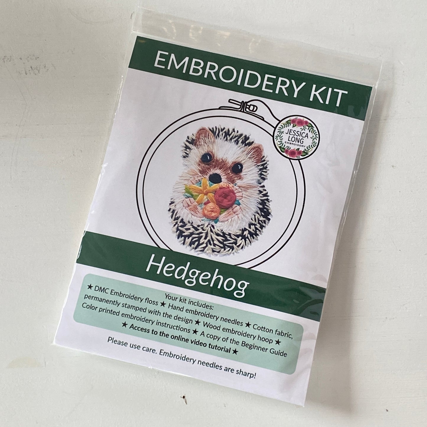 Jessica Long Embroidery - Hedgehog Embroidery Kit | Floss Card