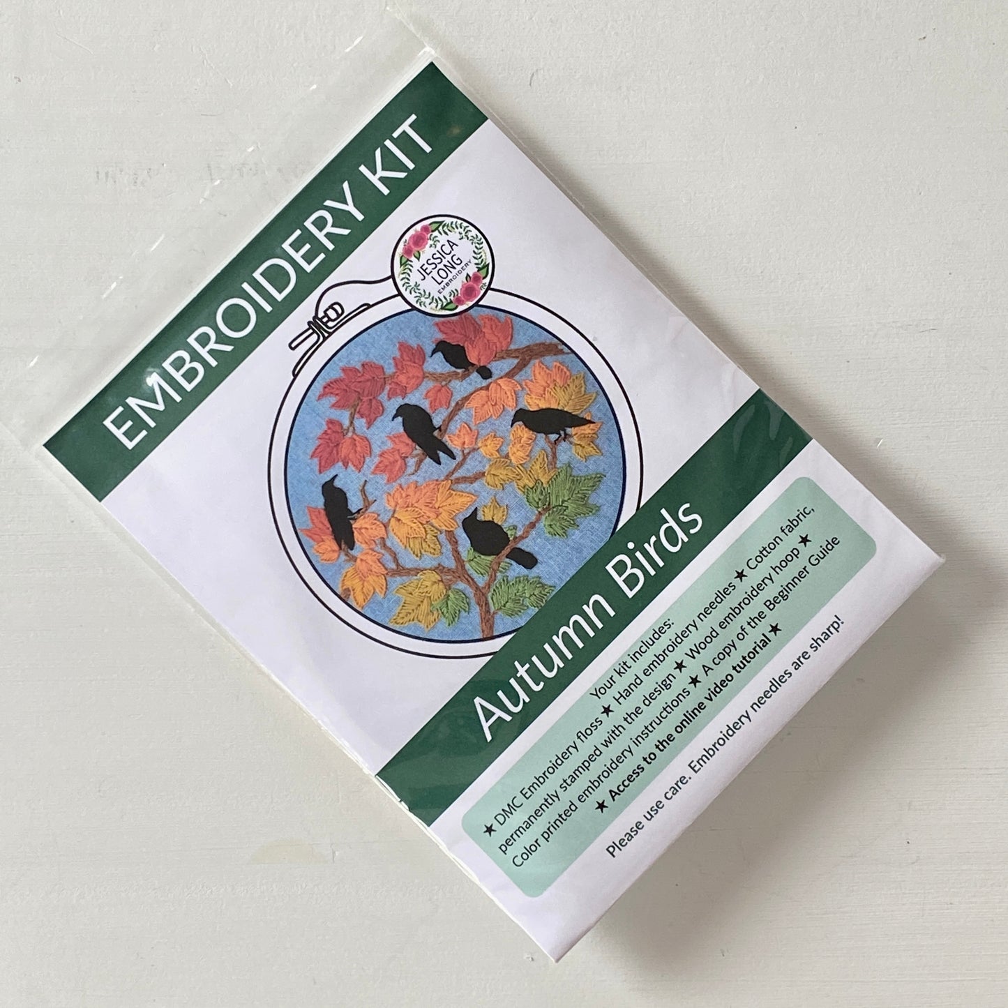 Jessica Long Embroidery - Autumn Birds Embroidery Kit | Grey-blue