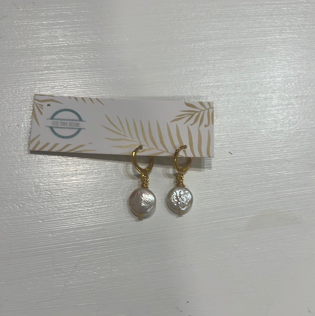Elise Marie Designs - Huggie Pearl Coin Earring