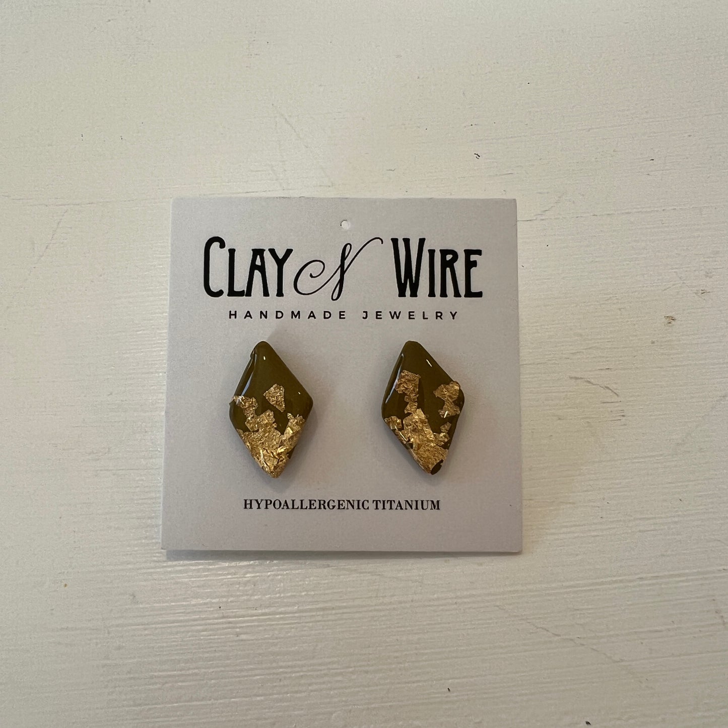 Clay N Wire Earrings - Diamond-Shaped Studs